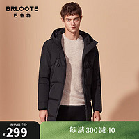 巴鲁特（Brloote）/巴鲁特羽绒服男中长款羽绒衣冬季连帽时尚休闲保暖外套 黑色 185/104A