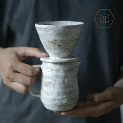 丰陶张生 创意手冲咖啡壶套装 日用咖啡过滤杯器具定制 跨境粗陶手工咖啡具 白色 101m1-500ml