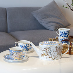 欧式家用送礼蓝色多瑙河骨瓷精致餐具组合咖啡具西餐盘碟