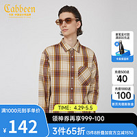 Cabbeen 卡宾 男装格纹长袖衬衫春秋款潮流宽松上衣H 卡其色35 50/175/L