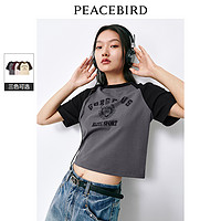 PEACEBIRD 太平鸟 撞色插肩袖短款T恤女短袖2024夏新款美式复古辣妹小上衣潮