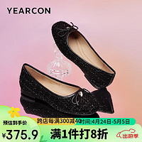 YEARCON 意尔康 女鞋蝴蝶结浅口鞋百搭圆头芭蕾鞋平底单鞋女 36042W 黑色 36