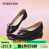 YEARCON 意尔康 单鞋女蝴蝶结浅口平底女鞋舒适百搭圆头鞋 36043W 黑色 37