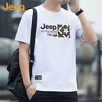 Jeep 吉普 T恤男士短袖夏季宽松凉感休闲运动纯棉透气衣服男装 白色 XL