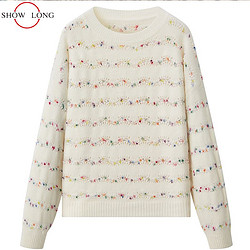 SHOW LONG毛衣女冬季新款韓版時尚圓領彩色條紋針織上衣洋氣小衫