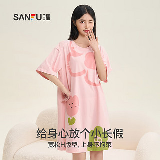 SANFU 三福 2024夏季新款抗菌睡裙女可爱印花宽松短袖睡衣裙子棉质家居服 花朵粉 均码