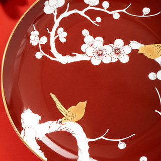三尺鲤喜上眉梢碗盘餐具套装陶瓷乔迁结婚中国风重阳节 红色