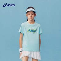 asics/亚瑟士童装2024年夏吸湿速干遮热抗菌趣味棉感短袖T恤 89GR蓝绿色 150cm