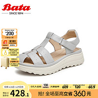 Bata 拔佳 包头凉鞋女2024夏季羊皮镂空厚底复古风罗马凉鞋Y8579BL4 灰色 37