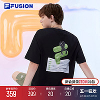 FILA 斐乐 FUSION斐乐潮牌情侣款针织短袖T男2024夏新款多彩纯棉T恤女