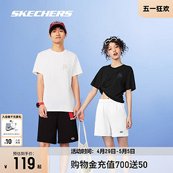 SKECHERS 斯凯奇 白色短袖短裤男女同款2024年新品情侣运动速干T恤