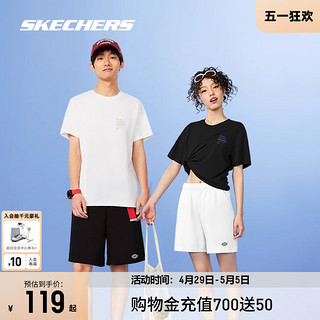 SKECHERS 斯凯奇 白色短袖短裤男女同款2024年新品情侣运动速干T恤