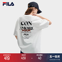 FILA 斐乐 张艺兴同款FILA斐乐情侣短袖T恤女2024夏新多巴胺刺绣猫狗上衣男