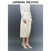 URBAN REVIVO 女士优雅气质质感开衩长款半裙 UWG540037 米白 XXS