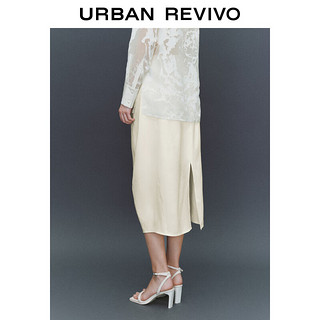 URBAN REVIVO 女士优雅气质质感开衩长款半裙 UWG540037 米白 XXS