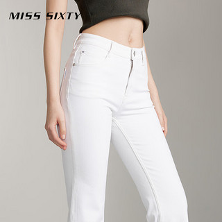 MISS SIXTY2024夏季含桑蚕丝牛仔裤女白色九分高弹显瘦微喇裤 白色 26