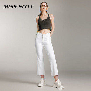 MISS SIXTY2024夏季含桑蚕丝牛仔裤女白色九分高弹显瘦微喇裤 白色 26