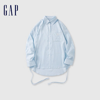 Gap女装2024夏季条纹系带刺绣logo长袖衬衫上衣527316 蓝色 165/84A(M) 亚洲尺码