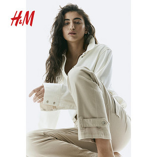 H&M女装裤子2024夏季女士时尚休闲纯色斜纹布工装裤1209605 米色 155/60 32