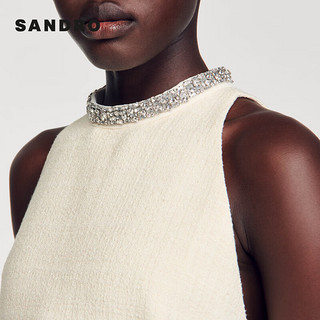 SANDRO2024春夏女装设计感钻饰衣领直筒短款连衣裙SFPRO03312 淡褐色 40