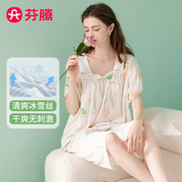 芬腾睡衣女【田园风仿丝】2024年夏季方领短袖花卉套头时尚家居服套装 白底花 L