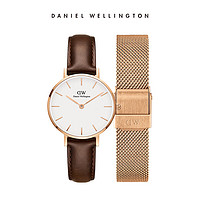 Daniel Wellington 女表皮革表带28mm欧美简约风时尚石英表DW00100231+DW00200192