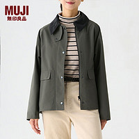 MUJI 無印良品 无印良品（MUJI） 女式 不易沾水 灯芯绒领夹克 短款休闲外套早春新品  BDE92C4S 烟熏绿色 L 165/88A