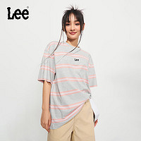 Lee24春夏舒适圆领条纹男女同款短袖T恤LUT007725204 花灰色（尺码偏大，拍小一码） L