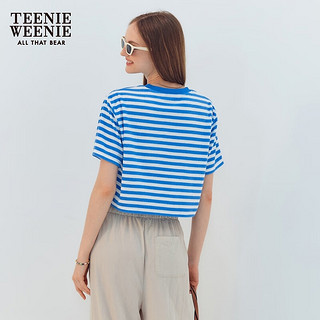 Teenie Weenie小熊2024年夏季短款毛巾布条纹短袖T恤多巴胺女 蓝色 160/S