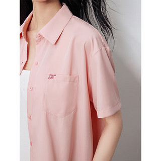 初语多巴胺短袖t恤polo领衬衫女2024夏季休闲轻薄衬衣开衫 粉色 L