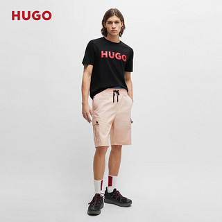 HUGO男士2024夏季红色徽标标签纹理棉短裤 681-浅粉色 EU:50