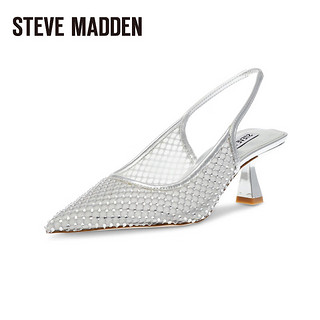 STEVE MADDEN/思美登2024夏季时装一字带性感网面凉鞋女 AFTERGLOW 银色 39
