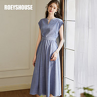 ROEYSHOUSE 罗衣 法式系带大摆连衣裙女2024春夏新款气质连袖收腰中长裙10290 灰蓝色 S