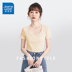 JEANSWEST 真維斯 短袖t恤女裝夏季短款休閑上衣服緊身