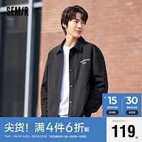 Semir 森马 夹克男2024春季字母印花翻领衬衫外套肌理格纹感上衣109124108115