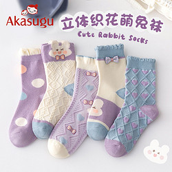 Akasugu 新生 兒童襪子春夏薄款純棉女童卡通春秋季女孩寶寶花邊中筒襪