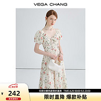 VEGA CHANG 法式碎花连衣裙女2024夏季新款高级感显瘦气质桔梗长裙 花色 M