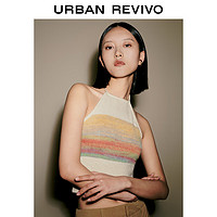 URBAN REVIVO UR夏季新款女装甜辣撞色挂脖绑带修身无袖针织T恤UWL932113 多色 M