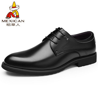 Mexican 稻草人 牛皮鞋男士商务休闲鞋男正装鞋德比鞋 D688811B 黑色 41