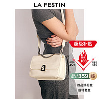 La Festin 拉菲斯汀 包包女包2024新款牛皮通勤单肩斜挎包品牌A字门腋下小方包 622037 清冷白