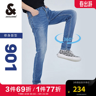 杰克琼斯 杰克·琼斯（JACK&JONES）男士牛仔裤修身小脚弹力潮流复古猫须水洗长裤子男220132554