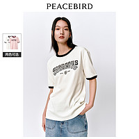 PEACEBIRD 太平鸟 撞边字母贴钻T恤女短袖2024夏新款圆领宽松休闲时尚上衣潮