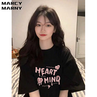 百亿补贴：MARCYMARNY 玛诗玛丽 夏季短袖100%纯棉韩版创意爱心印花宽松休闲百搭上衣女