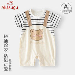 Akasugu 新生 嬰兒連體衣夏季薄款男女寶寶卡通外出服a類純棉哈衣爬爬服
