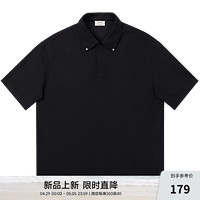 CHINISM CH肌理感短袖polo衫男美式休闲翻领简约夏季复古上衣 黑色 XL