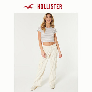 HOLLISTER24春夏美式风辣妹棉质短款短袖T恤 女 KI339-3539 灰褐色条纹 XS (160/84A)