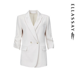 歌力思（ELLASSAY）2024夏季醋酸高级感西装领双排扣堆堆袖西装女EWD352T02200 灰白色西装 M
