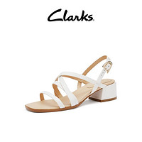 Clarks 其乐 女鞋仙女风粗高跟方头细带绑带罗马舒适百搭女凉鞋