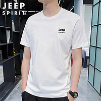 JEEP SPIRIT 吉普T恤男夏季纯色短袖男士宽松上衣圆领半袖男装 白色 XL