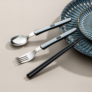 家の物语（KATEI STORY）筷子勺子套装便携餐具收纳盒不锈钢外带上班儿童筷勺 筷勺组合黑色